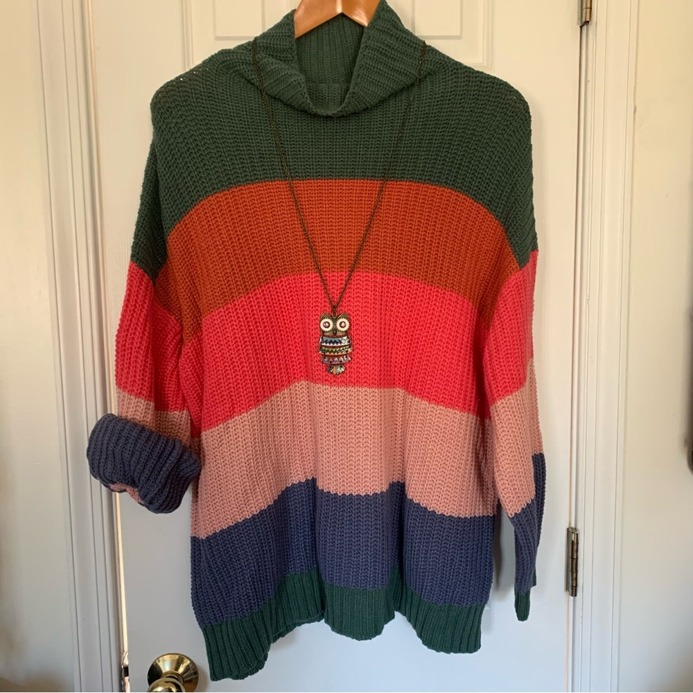 AEO Colorblock Stripe Knit Mock Neck Pullover Sweater - Picture 2 of 7